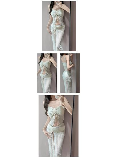 2025 Trendy Three-Piece Bikini Set: Long Dress, High-Waisted Bottoms, Perfect for Vacation or Hot Springs