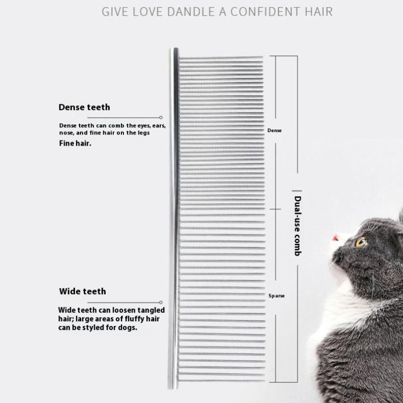 Dog Cat Metal Double Row Teeth Brush Grooming Hair Comb Fur Rake Tool Useful Dog Fur Grooming