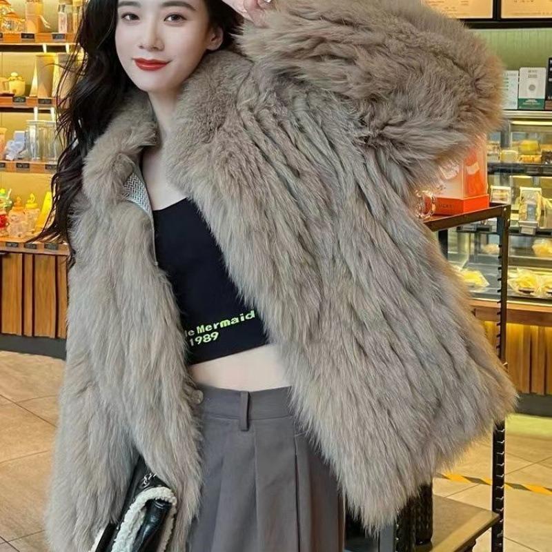 Autumn and winter new imitation fox fur coat women's short stand-up collar light thin coat thousand gold wind
