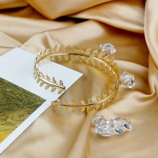 Cuff Bracelet Vintage Punk Geometric Electroplating Adjustable Opening Decorative Gift Women Girl Metal Feather Leaf Upper Arm Bangle Armband