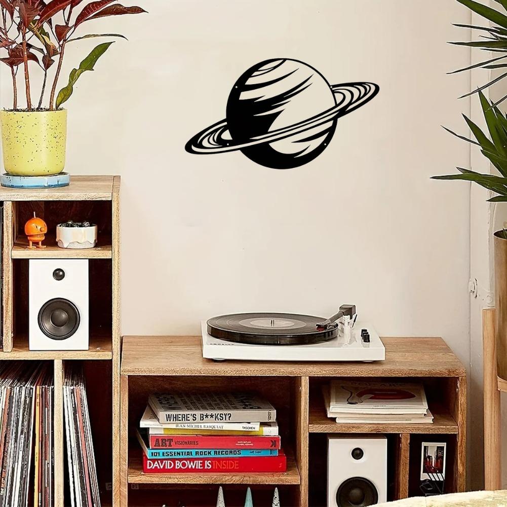 Black Planet Silhouette Metal Wall Decor – Stylish Hanging Art Sign, Elegant Room & Bar Decoration, Perfect for Living Room