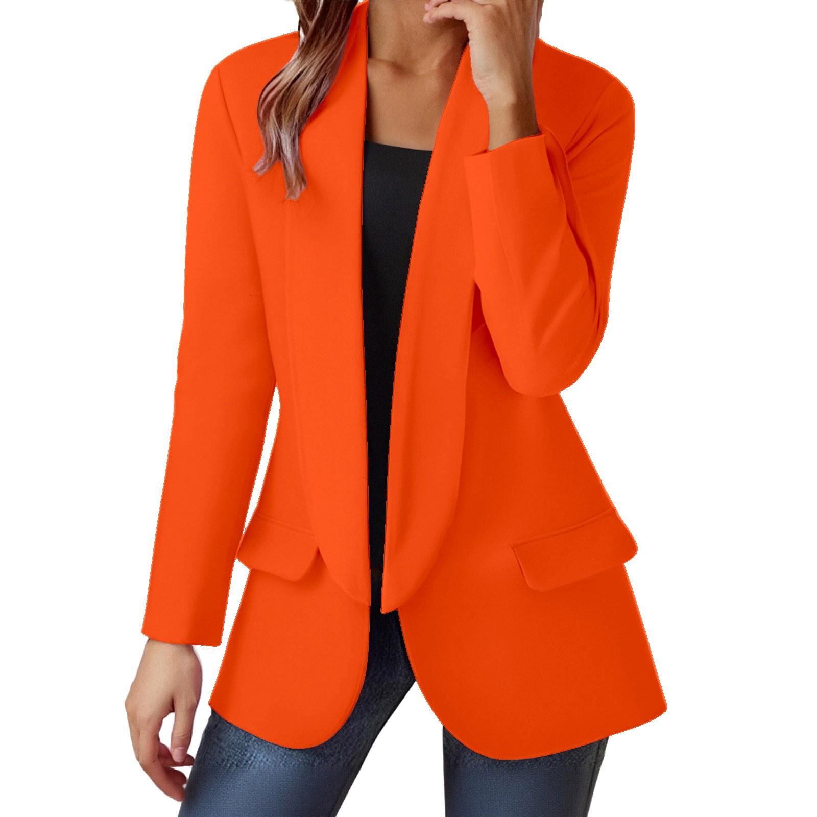 

Женский Модный Кардиган с Длинным Рукавом и Открытой Передней Частью в Деловом Повседневном Стиле, Модная Куртка, XL оранжевый