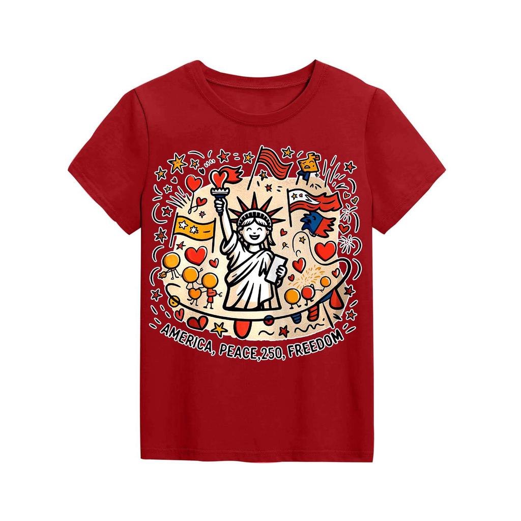Fashionable Round Neck Short Sleeve Work Clothes Printed Tops For KID Summer Tops