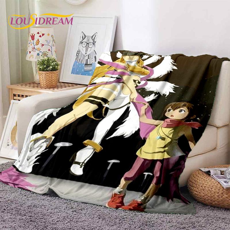 Retro Digimon Adventure Potwór Kreskówka Miękki Koc Flanelowy, Koc do Rzucania Wygodny Koc na Piknik Łóżka Kanapę Domowy Sypialnia