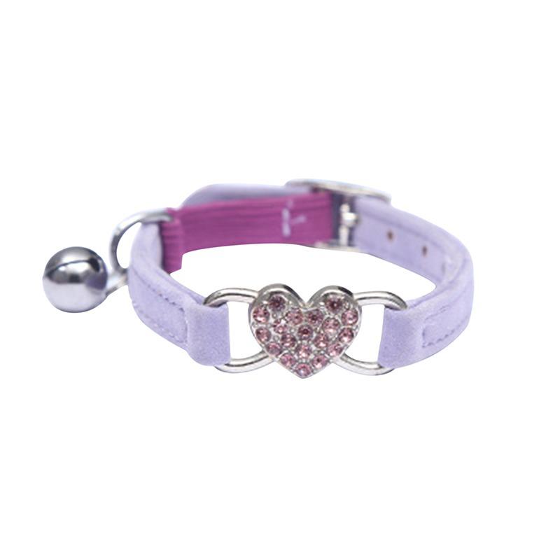 Heart Flocked Rhinestone Bell Cat Collar - Bestseller Pet Supplies In Stock