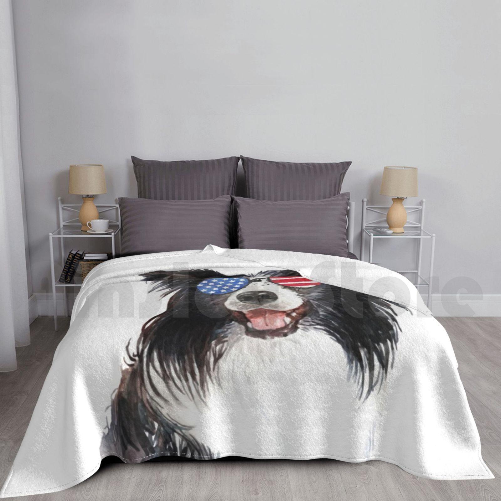 Patriotic Border Collie Blanket Fashion Custom 36 4th Of July Patriotic American Flag Sunglasses Patriotic Size: 75*100cm, Weight: 230 GSM
