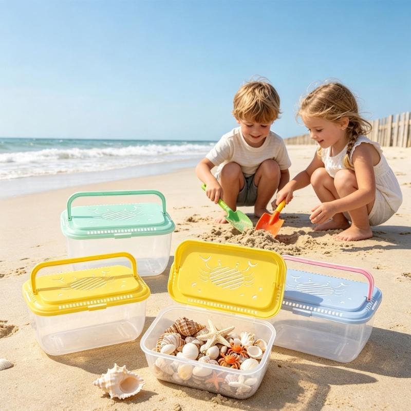See Through Fish Care Tub Set of 4 for Pet Fish, Portable Transfer Tubs with Air Opening Covers and Top Handles for Cleaning and Separation Tasks
