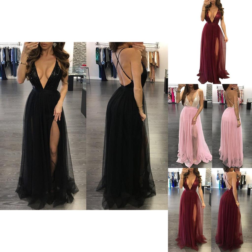 Elegant Women Party Sling Evening Dress With Deep V-neck And Stunning Backless Design
