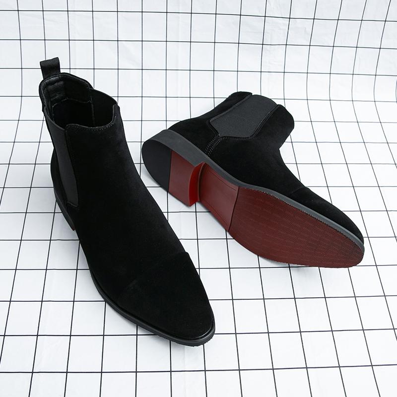 

Chelsea Boots For Men Red Sole Pu Ankle Business Round Toe Slip-On Mens Boots Free Shipping Size 38-46 Men Shoes 38