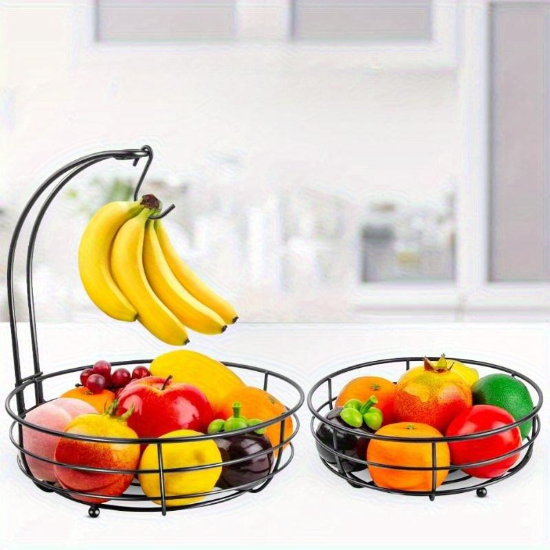 2-Tier Octagonal Stainless Steel Fruit Basket with Detachable Banana Hangers - Space-Saving Kitchen Counter Organizer