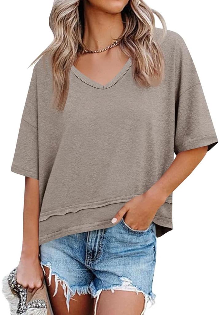 Summer 2025 Women's V-Neck Casual Loose Fit Short-Sleeve Fashion T-Shirt