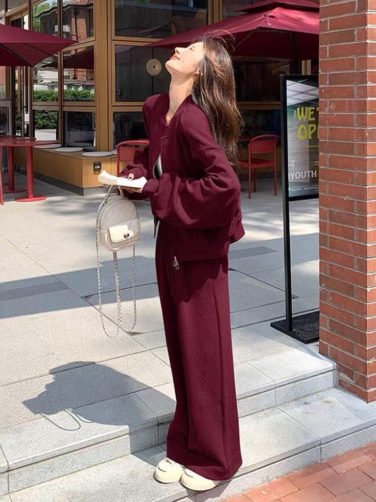 Women's Autumn/Winter Korean Style Loose Hoodie & Wide-Leg Sweatpants Set