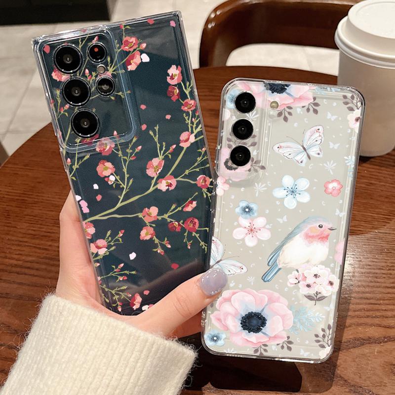Retro Flowers Pattern Phone Case For Samsung Galaxy S26 S25 S24 S23 Ultra S22 S26 Plus S24 S21 FE S25 Edge Clear Soft TPU Cover