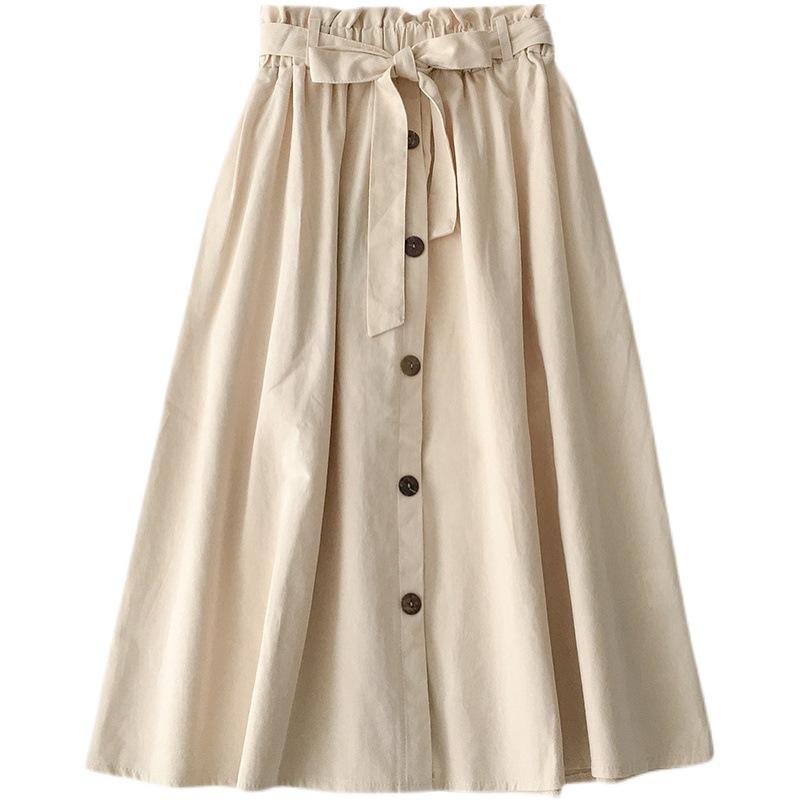 2025 Women's Korean Simple A-Line Midi Skirt: High Waist, Elastic, Versatile for Spring and Autumn