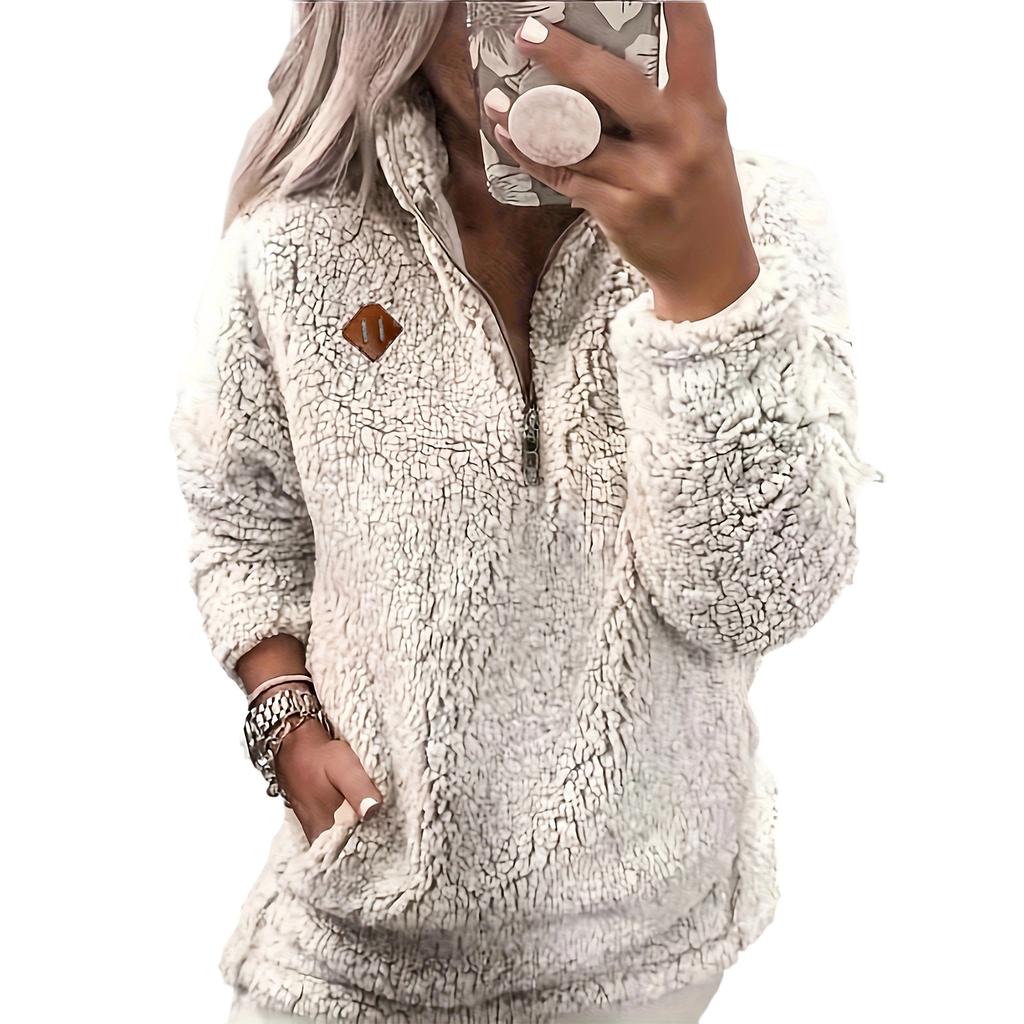 Ladies' Fashionable And Comfortable Half Zipper Solid Color Long Sleeved Casual Top