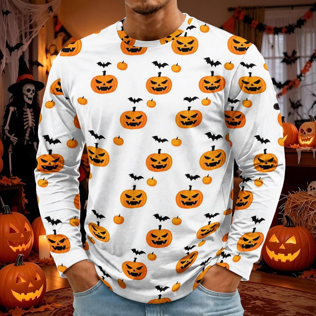 Men's Halloween Long Sleeve T-Shirt Neck Loose Fit Casual Versatile Top