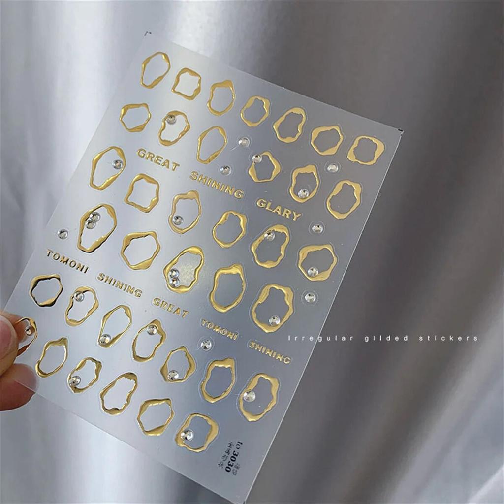 1pcs 5D Rhinestones Gold Silver Irregular Pattern Nail Sticker Simple Design Adhesive Slider Nail Art Decoration Decals Supplies