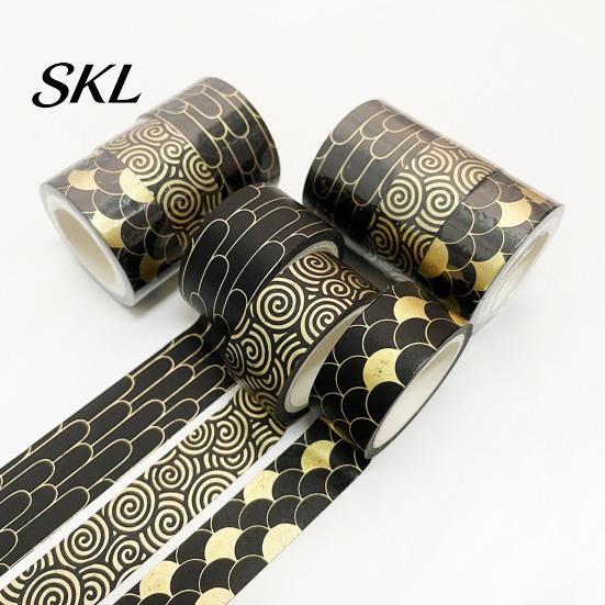 Washi Tape Roll 3 Rolls Golden Foil Tape, Retro Plaid Leaf Pattern Decorative Scrapbooking Supplies Masking Adhesive for DIY Crafts, Journal, Planner,