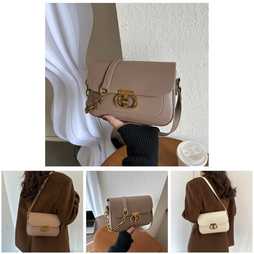 French Style Women's Bag 2023 Autumn And Winter New Tide Pure Color Pu Small Square Bag Street Fashion Daily Shoulder Bag