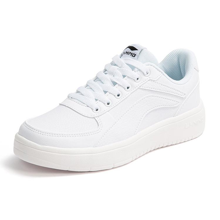 Li Ning Leather Slip Resistant Abrasion Resistant Low top Skateboard Shoes Women's White AGCR470-2