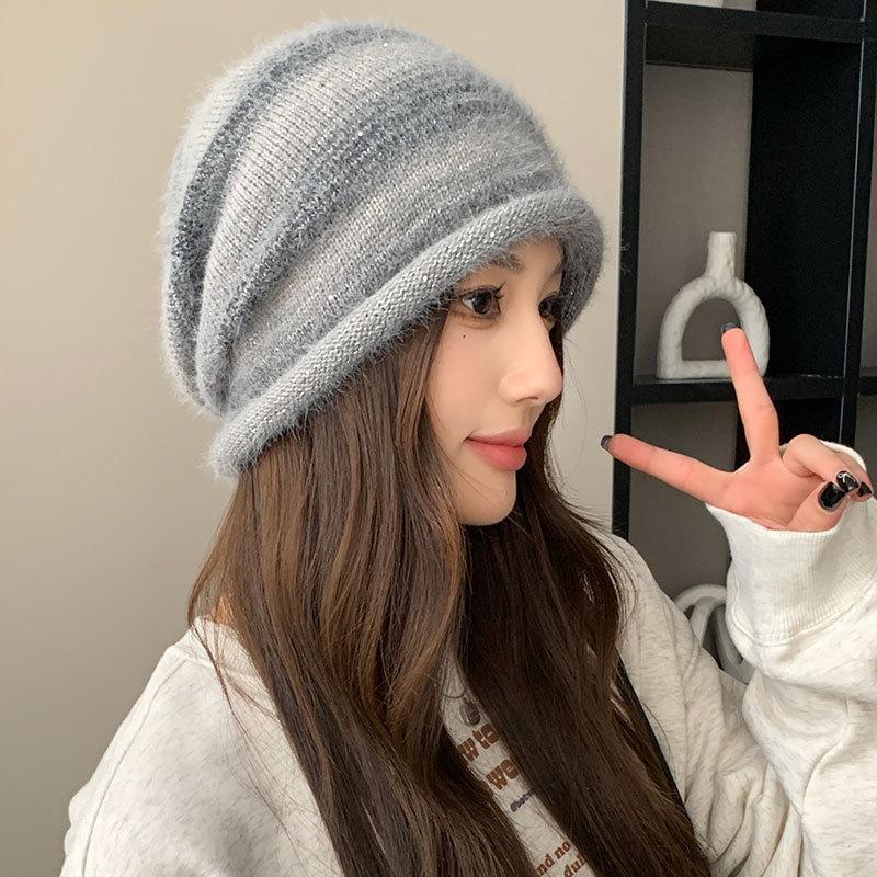 Knitted warm hat women's autumn and winter fashion gradual change color wool cover ear protection confinement hat cold