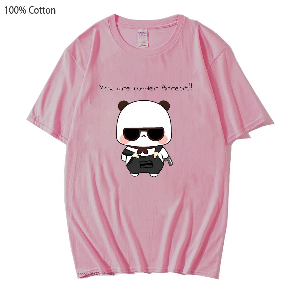 Cute Dudu and Bubu Dudu Like Spy Officer In Black T-Shirts Clothes Panda and Brownie Bear Tees Men Women Couple Tops