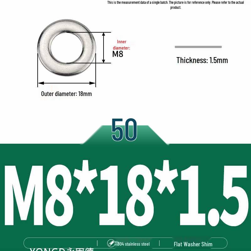 304 Stainless Steel Thickened Flat Washer / Ultra-thin Metal Gasket, Sizes M1.6-M10