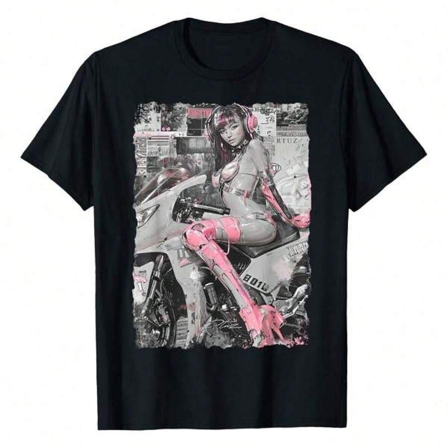 T Shirt Print GraphicCotton Tees Size Plus Cartoon Round Neck Short Sleeve Supersport Bike S