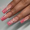 24Pcs Marble Gradient Gold Foil Long Coffin False Nails Full Cover Detachable Press On Nail Tips