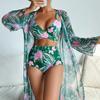 Summer Print Swimsuits Female Swimwear Push Up for Beach Wear Three-Piece Bathing Suits Pool Bather Women's Swimming Suit