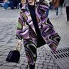 2025 Autumn/Winter European & American Women's Long Woolen Print Coat - Elegant & Warm Trench Overcoat.