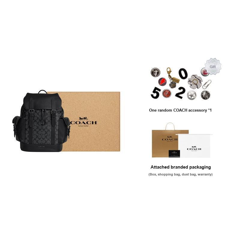 New COACH Hudson Natural Pebbled Leather With Canvas Backpack Large Size Men's Black Yellow CB839-QBMI5