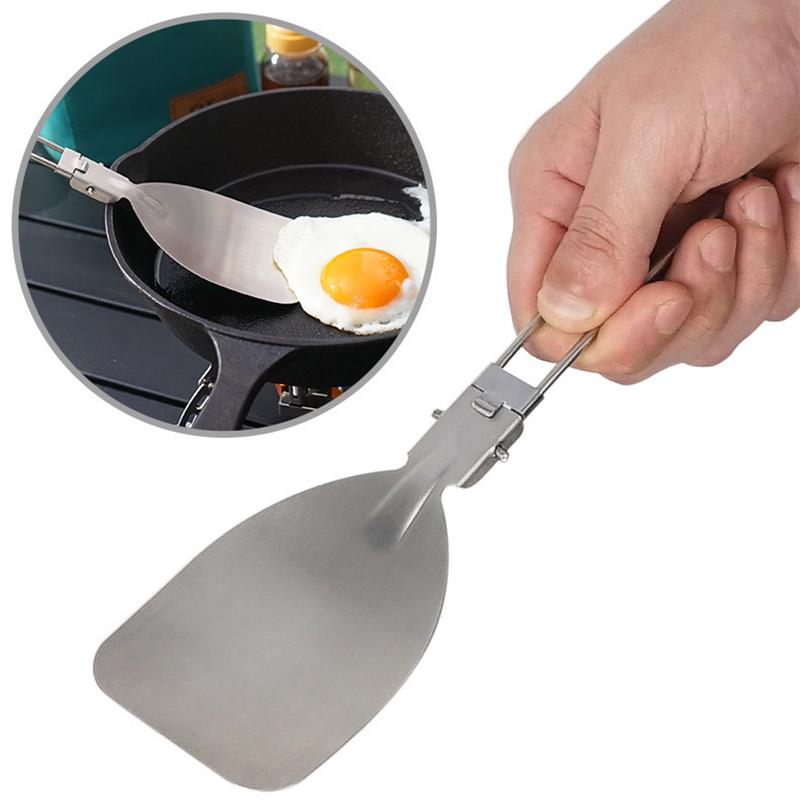 Outdoor Folding Frying Shovel Camping Portable 304 Stainless Steel Rice Shovel Barbecue Picnic Tableware Mountain Travel Spatula
