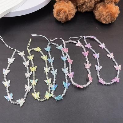Butterfly Bead Chain Mobile Phone Lanyard - Women's Small Fresh Bag Decorative Rope