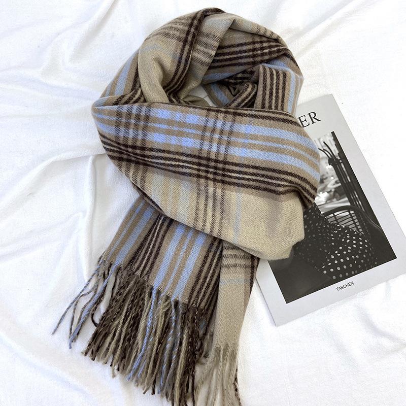 Plaid Scarf Women's New Winter Imitation Cashmere Retro Scarf Thickened Warm Shawl