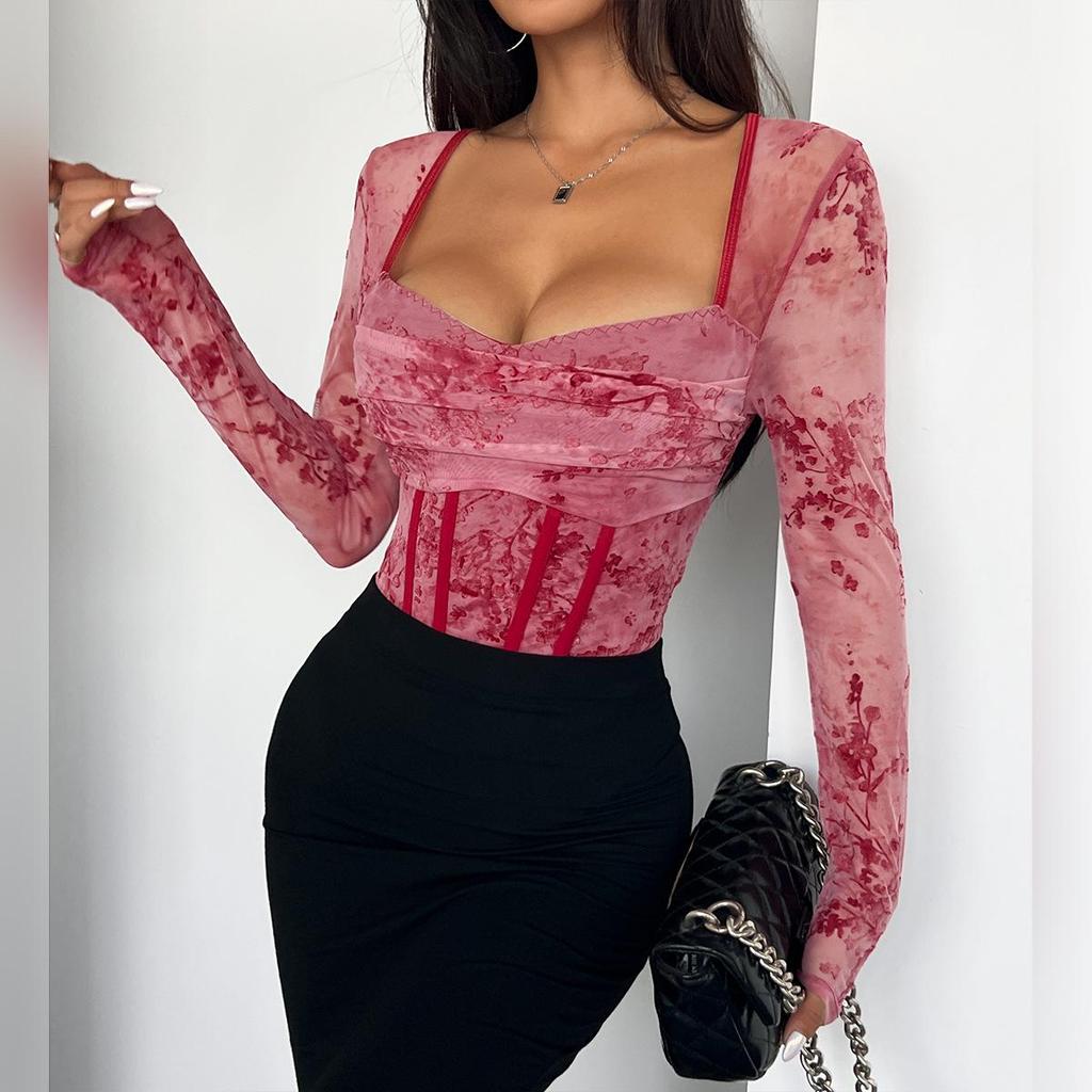 European & American Autumn Christmas Fishbone Pattern Women's Long Sleeve Sexy Bodysuit 60943