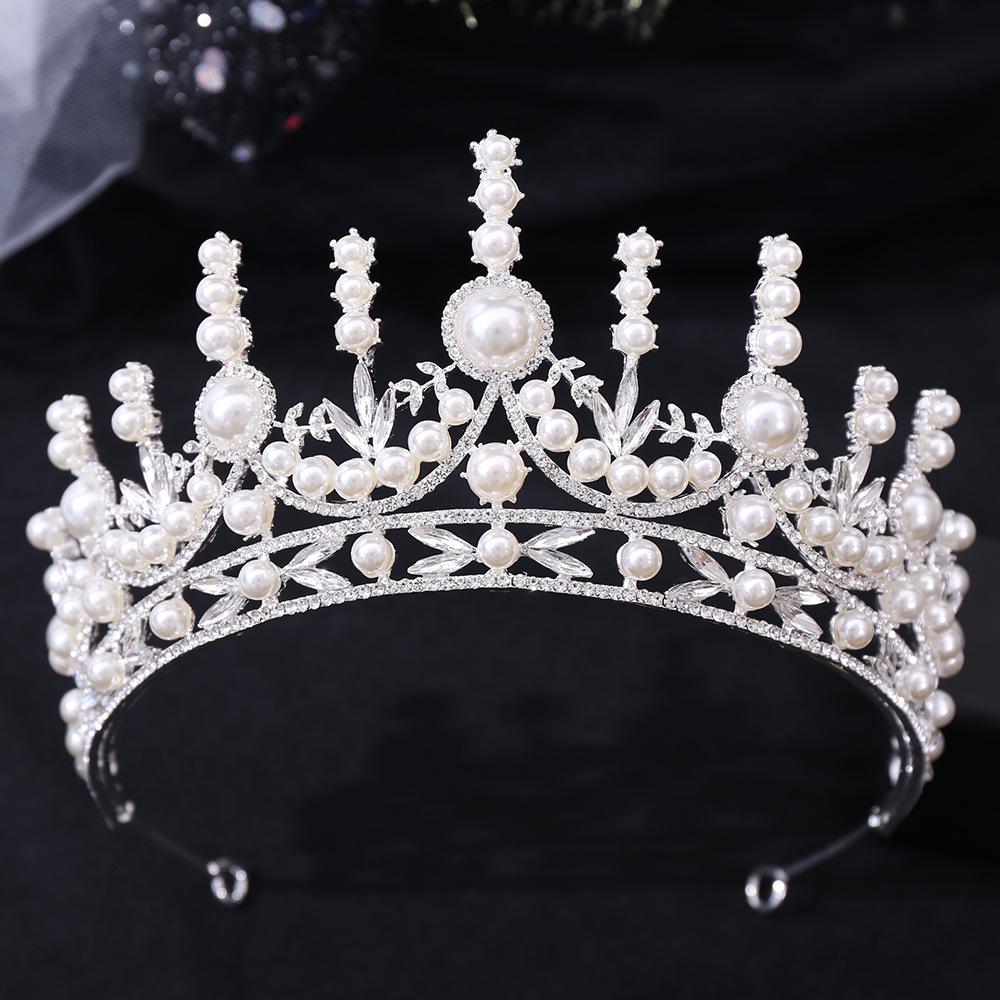 New Bridal Tiara White Pearl Crown Rhinestone Crown Wedding Accessories Princess Hair Accessories