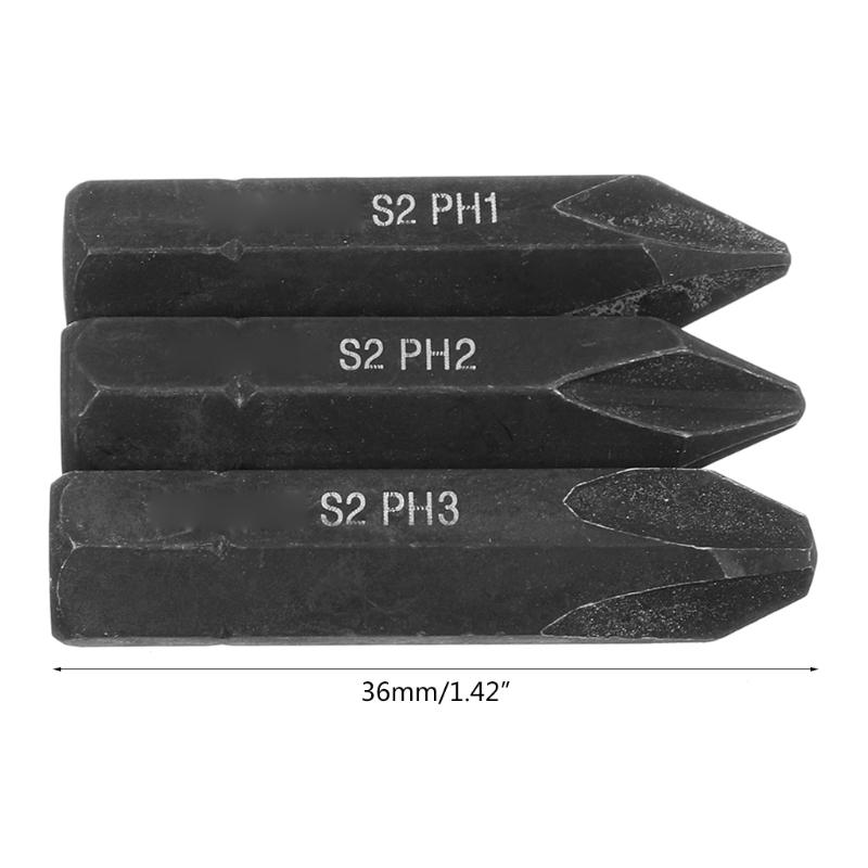 3 Pieces Screw Bit S2 Alloy Steel  PH1 / PH2 / PH3  for Cross Drill Bit   Black  Replaceable  Strong Magnetic Bit