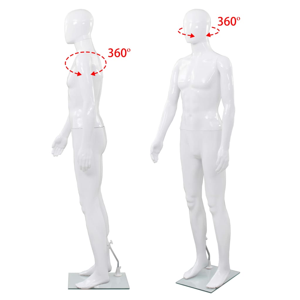 Vidaxl Manekin Męski Ze Szklaną Podstawą, Biały, Błyszczący, 185 Cm