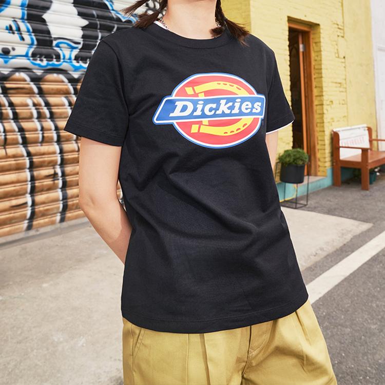 Dickies Ss23 Logo Letter Print Rundhals Kurzarm Drop Shoulder T-Shirt Damen T-Shirt Schwarz DK008816BLK1