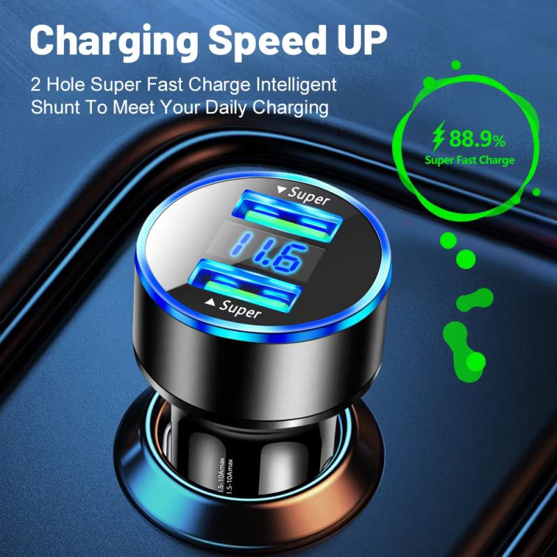240W Autoladegerät Duale USB-Anschlüsse 120W Superschnellladung mit Digitalanzeige Schnellladeadapter für iPhone Samsung Xiaomi