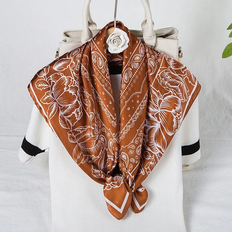 70cm Bandana Head Scarf For Women Fashion Paisley Print Handkerchief Silk Satin Hijab Scarfs Female Square Neck Scarves Dropship