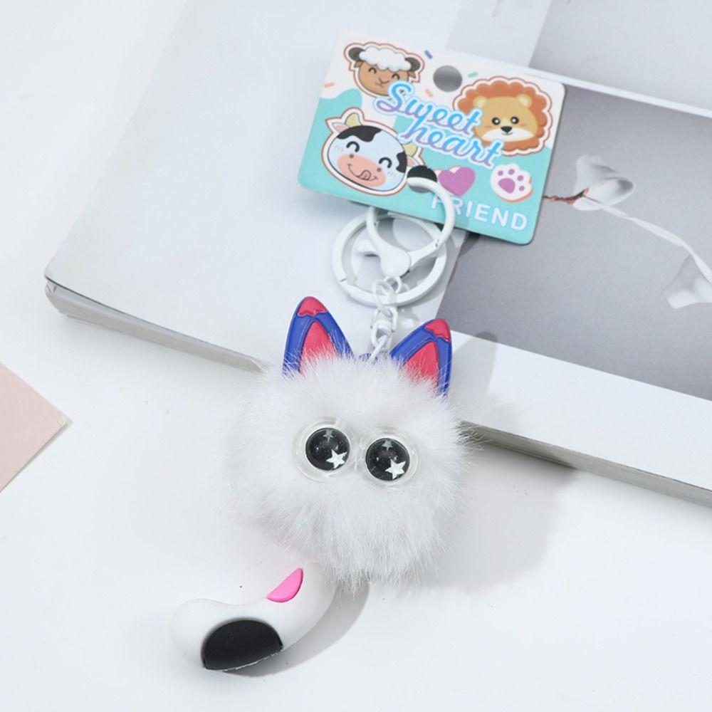 Decorative Small Briquettes Keychain Cartoon Cat Plush Ball Key Chain  Women Men