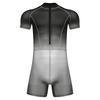 Herren Gradient Rash Guard Jumpsuit Kurzarm Reißverschluss vorne Boyshorts Body Einteiler Badeanzug