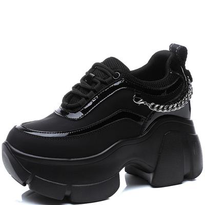 Stivaletto Donna Autunno Casual Piattaforma Zeppa 8CM Vera Pelle Decorazione Metallica Sneakers Scarpe Inverno