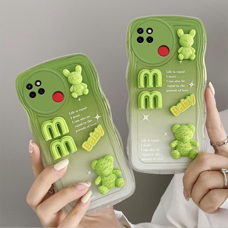 

For 3D stereoscopic doll bear Phone Case For Realme 5 5s 5i 6i C21Y C25Y C25 C25s C12 Narzo 20 30A Soft Silicone Casing Waves Back Cover