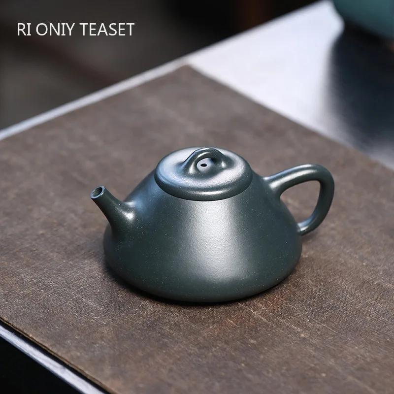 Teiera in Argilla Viola Yixing da 180 ml Cucchiaino in Pietra Fatto a Mano Teiera Infusore per Tè Bollitore Argilla Verde Scuro Minerale Grezzo Set da Tè Cinese Zisha
