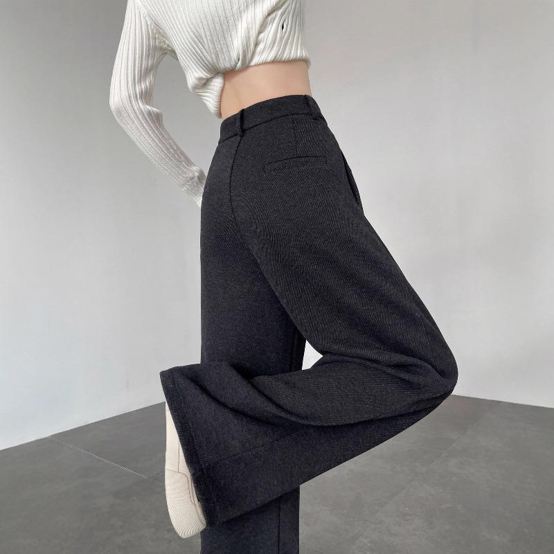 Black and Gray Acetate Wool Casual Pants Autumn Women's Straight-leg Trousers Wide-leg Trousers Drape High-end Feeling