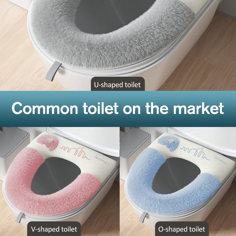 Premium Accessories High Quality Universal Soft Toilet Seat Cover Mat with Toilet Lid Lifter Thicker Warmer Washable Toilet Lid Pad Cover Bathroom