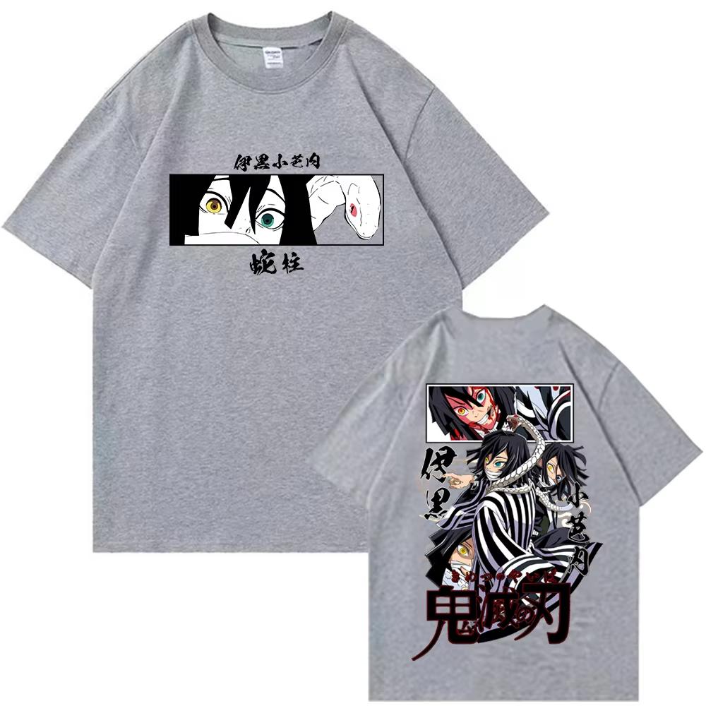Anime Demon Slayer Iguro Obanai Camiseta de Algodón Estampada para Hombre Mujer Harajuku Cuello O Manga Corta Camiseta para Fans